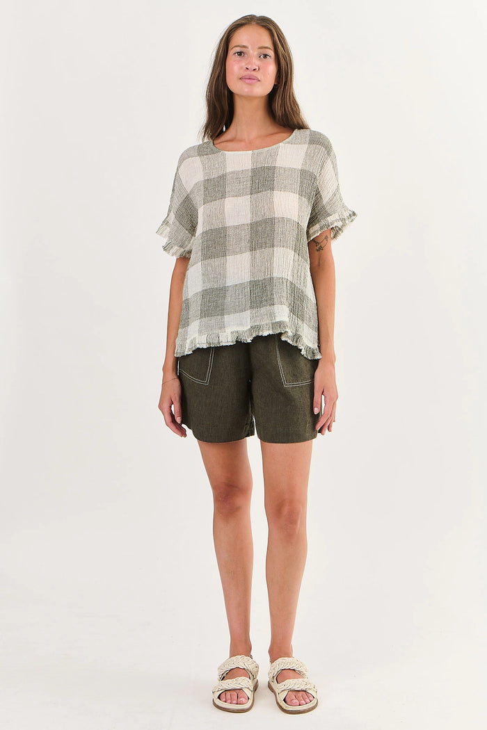 Naturals by O & J Linen Top in Khaki Terrazzo GA294