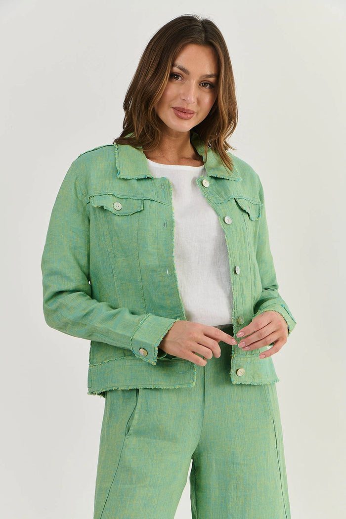 Naturals by O & J Linen Jacket in Caterpillar GA30