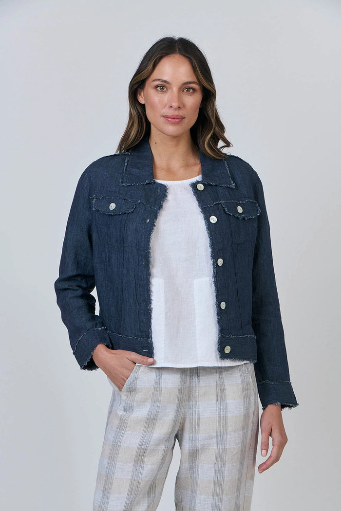 Naturals by O & J Linen Jacket in Poseidon GA30
