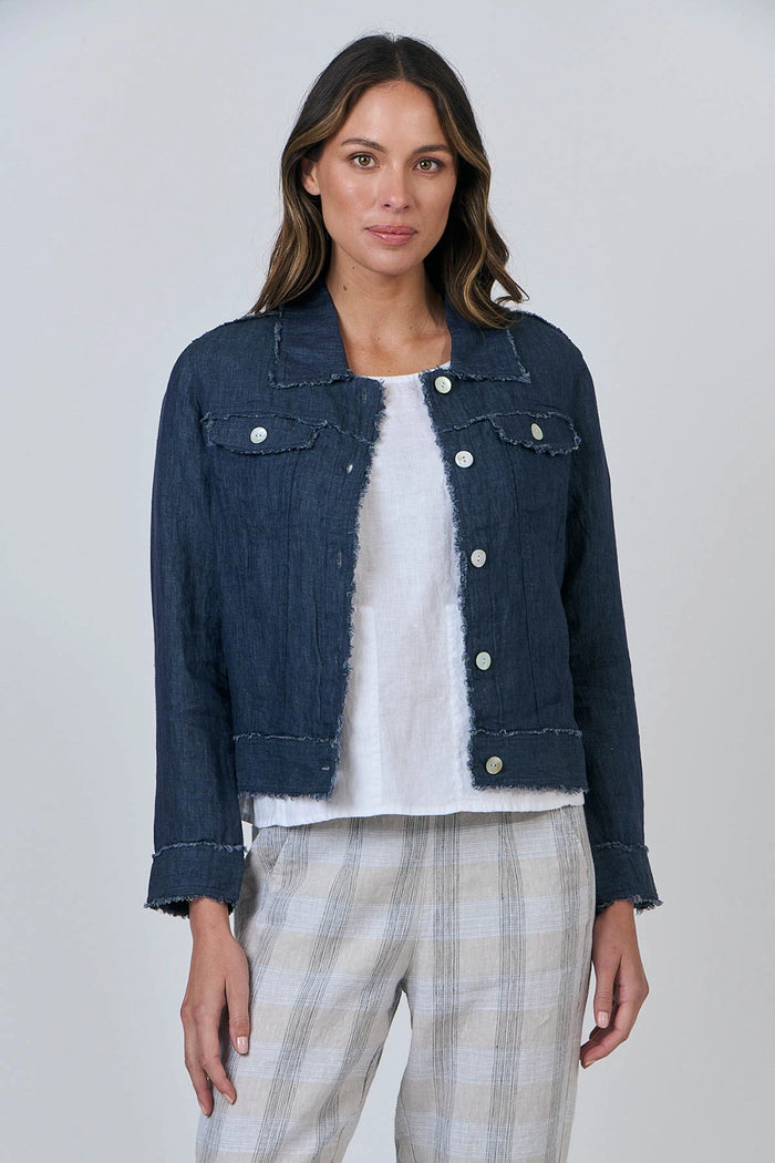 Naturals by O & J Linen Jacket in Poseidon GA30