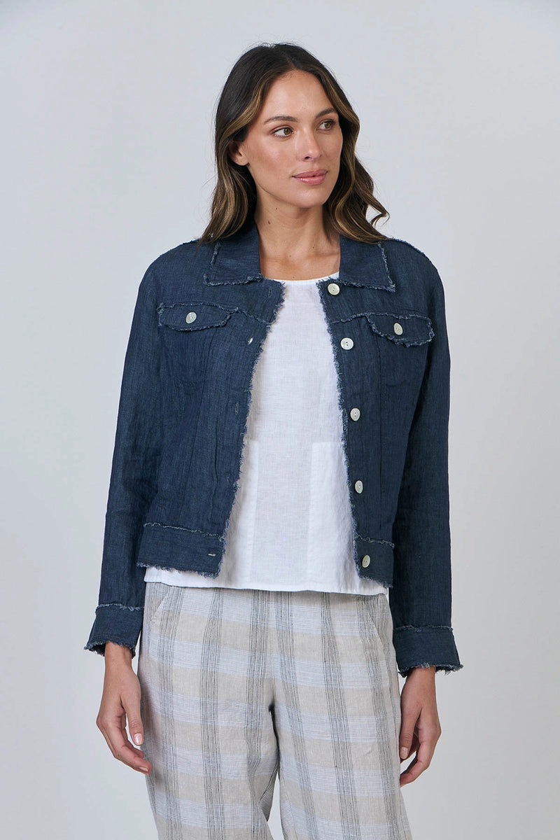 Naturals by O & J Linen Jacket in Poseidon GA30