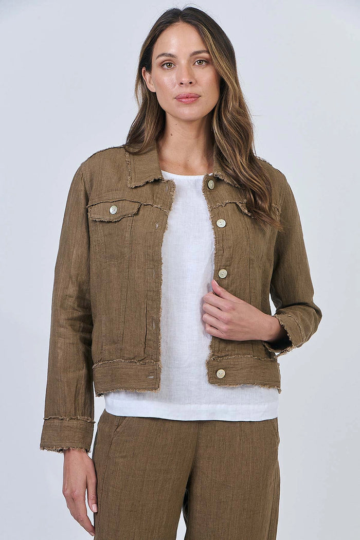 Naturals by O & J Linen Jacket in Tobacco GA30