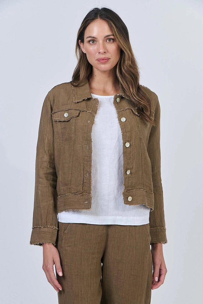 Naturals by O & J Linen Jacket in Tobacco GA30