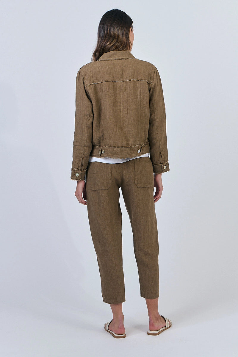 Naturals by O & J Linen Jacket in Tobacco GA30