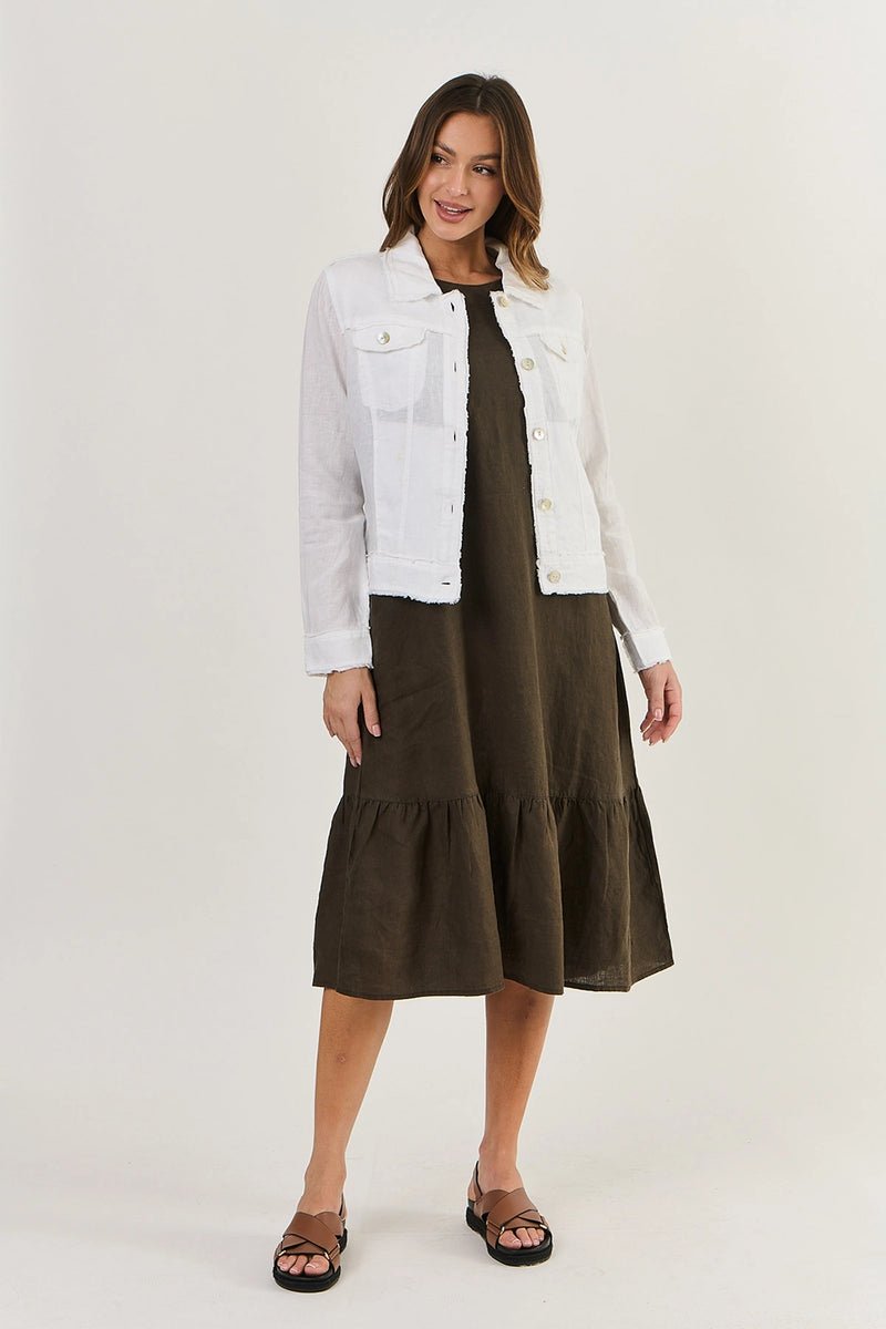 Naturals by O & J Linen Jacket in White GA30