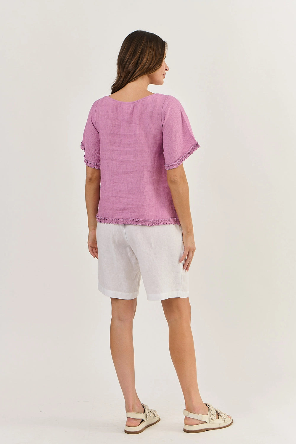 Naturals by O & J Linen Top with Ruffled Hems in Fig GA312