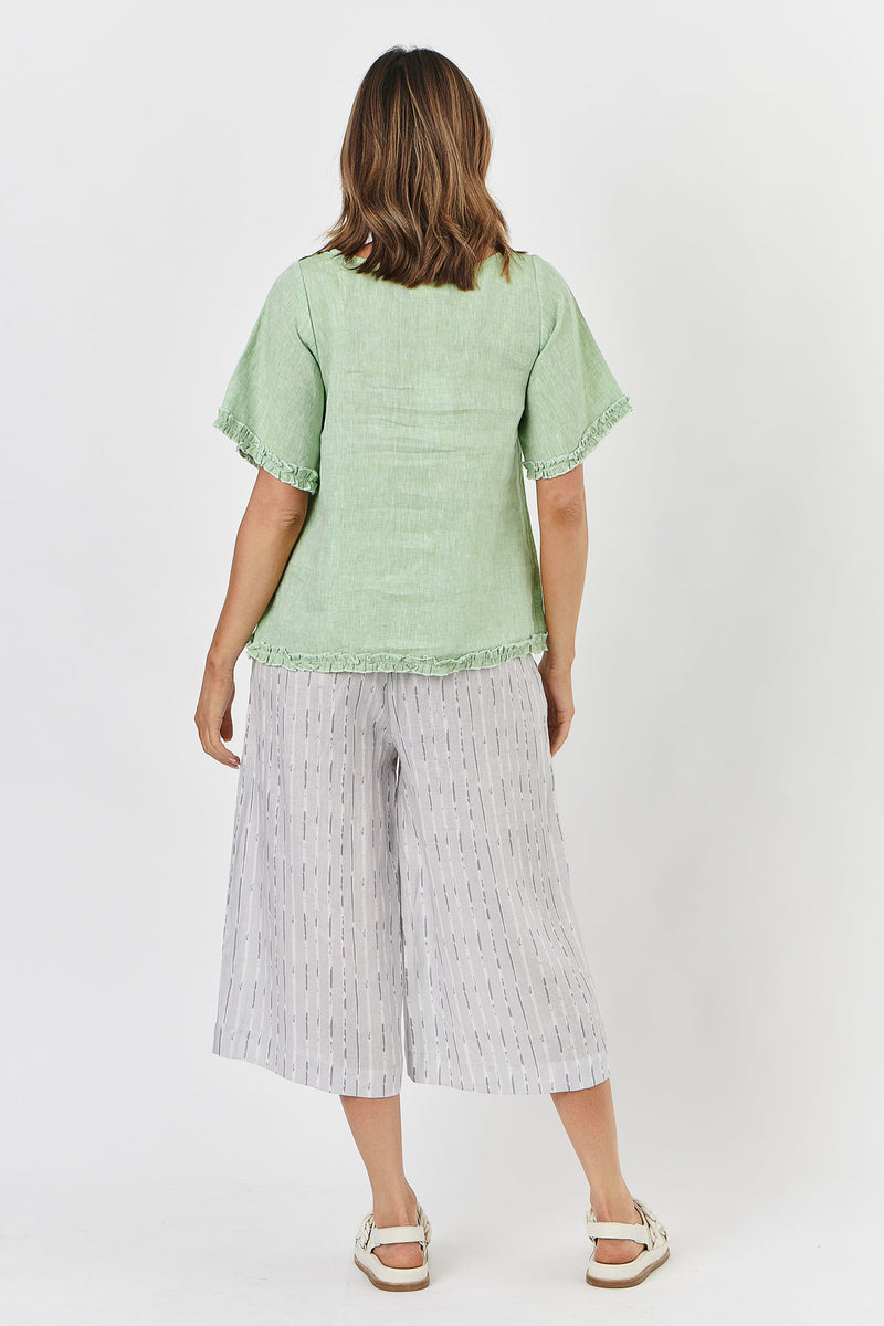 Naturals by O & J Linen Top with Ruffled Hems GA312