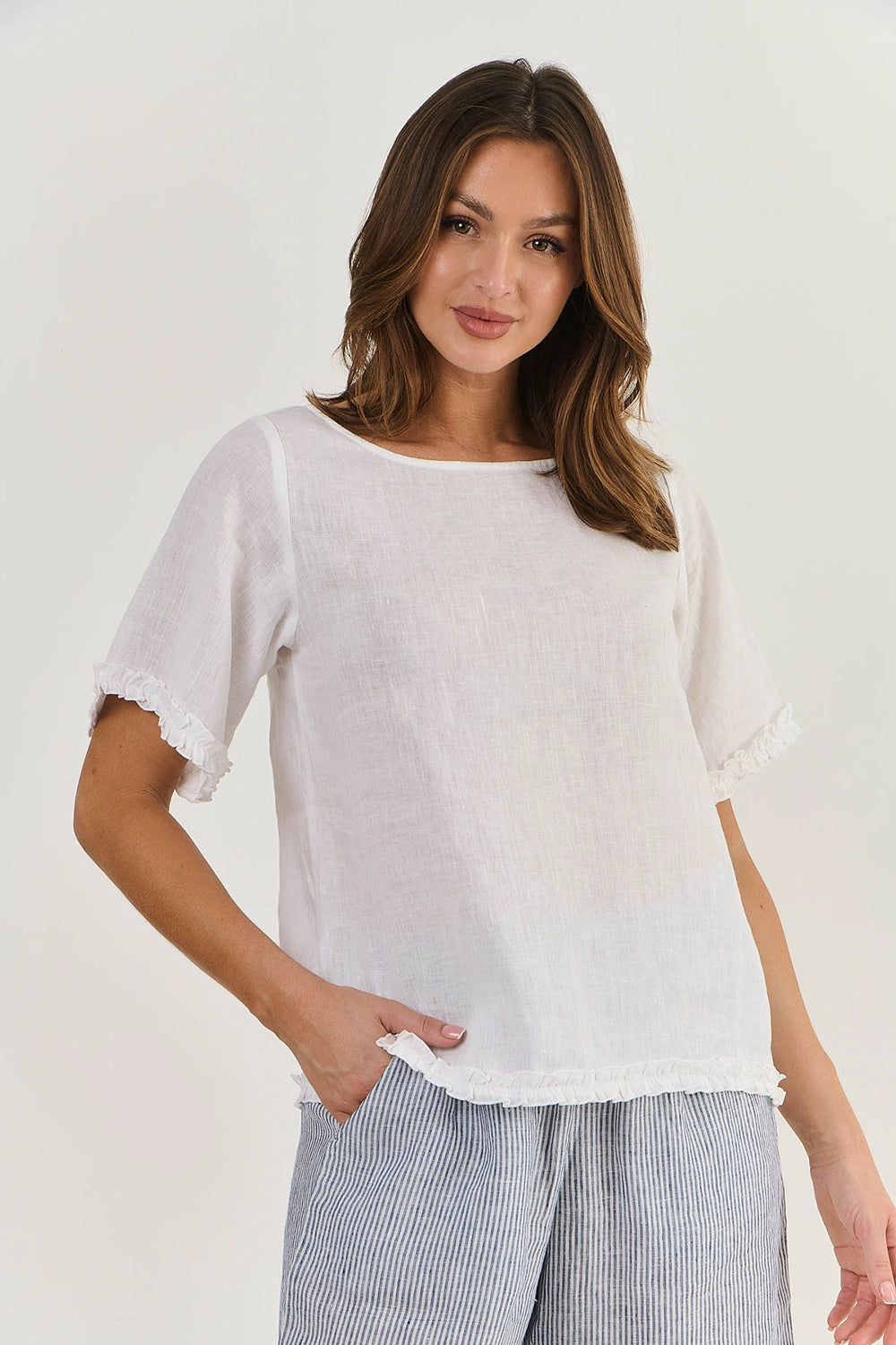 Naturals by O & J Linen Top in White GA312