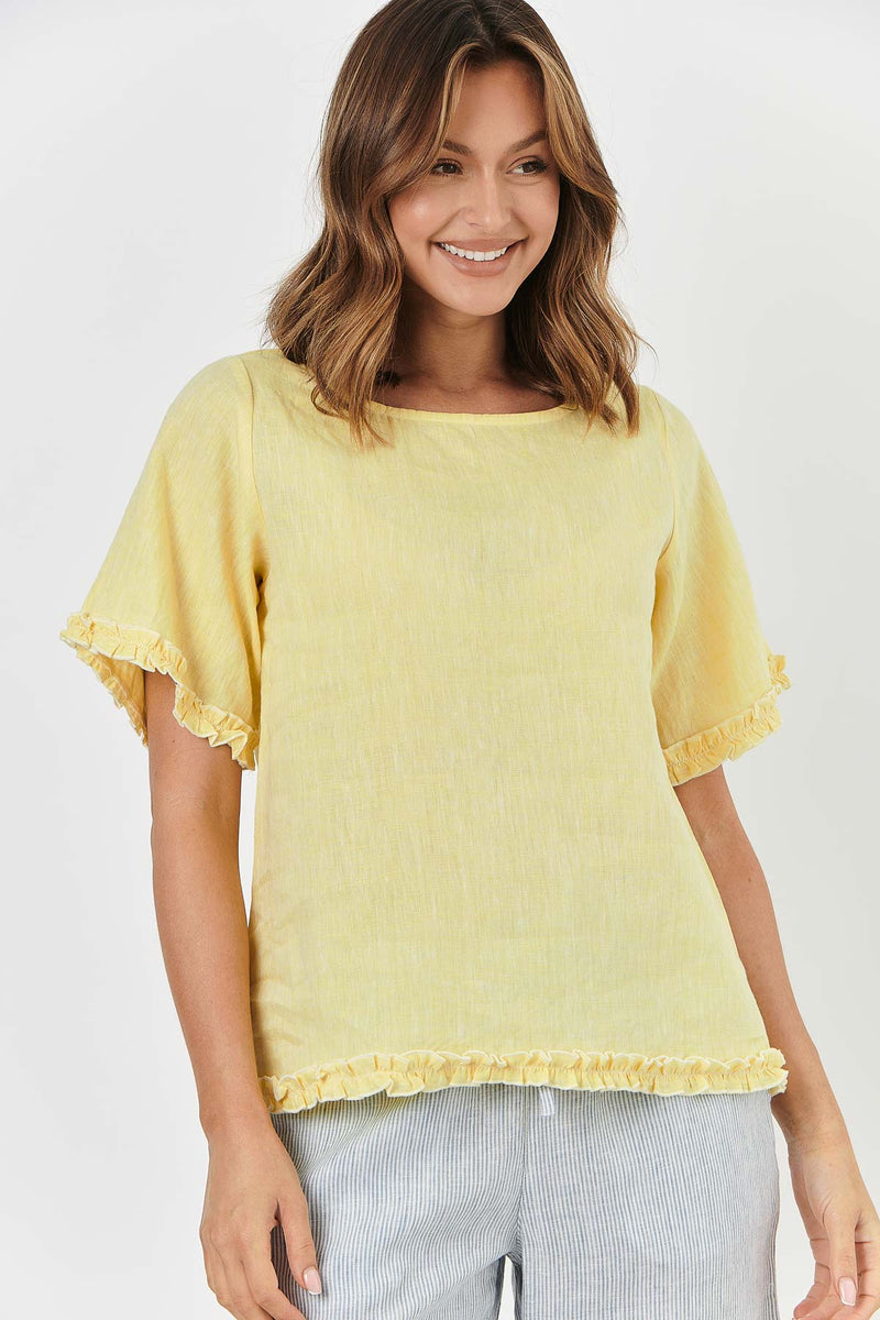 Naturals by O & J Linen Top with Ruffled Hems GA312