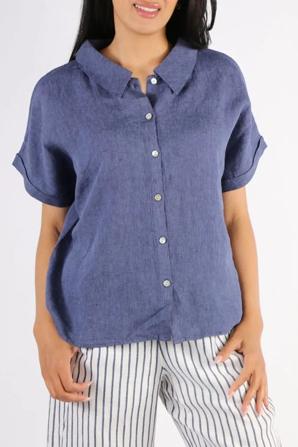 Naturals by O & J Linen Shirt in Blueberry GA314