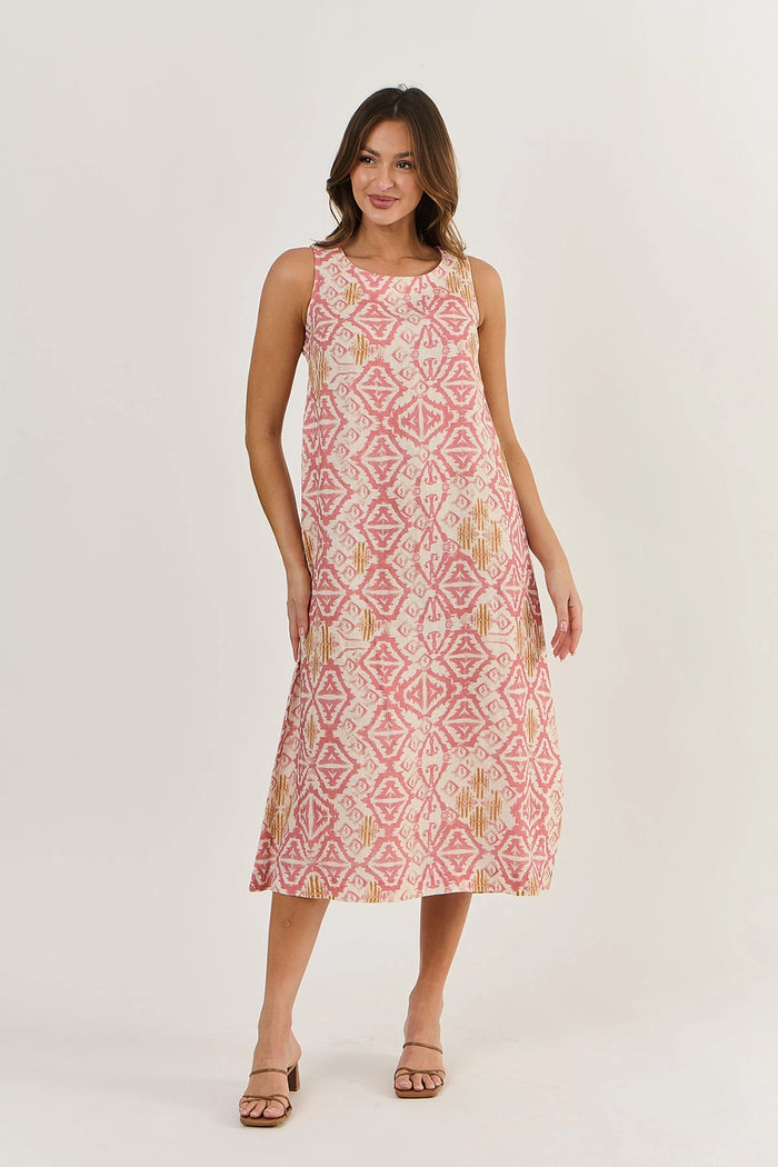 Naturals by O & J Linen Dress in Ikat Ga325