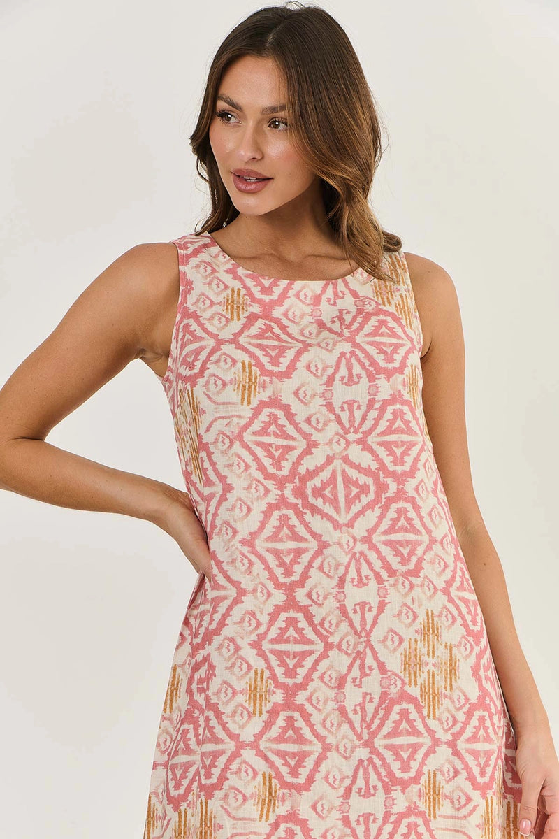 Naturals by O & J Linen Dress in Ikat Ga325