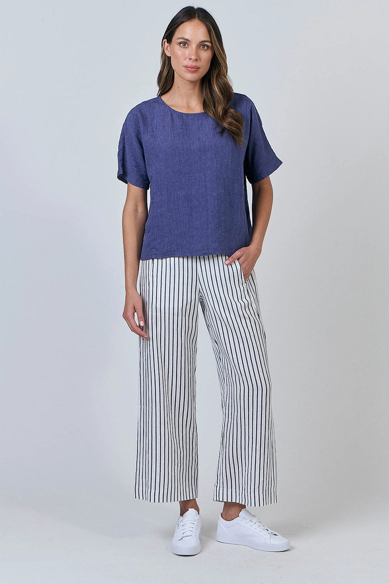 Naturals by O & J Linen Pants in Blueberry Stripe GA398