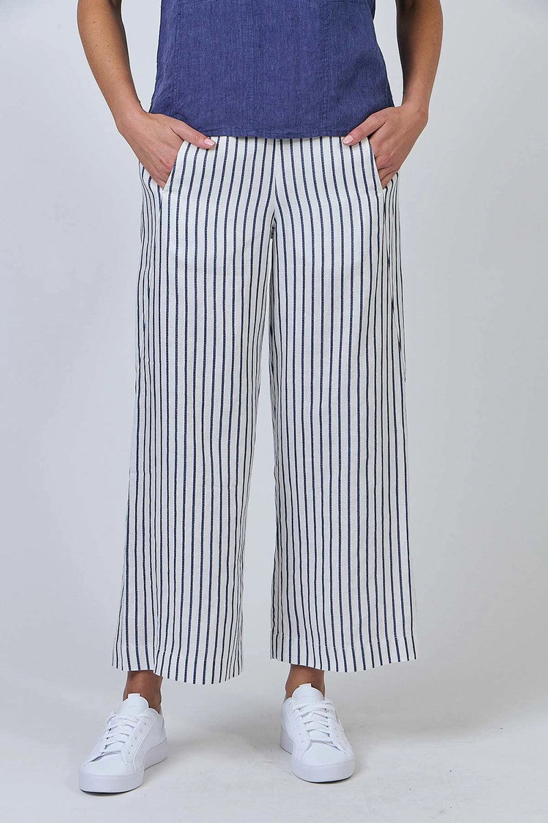 Naturals by O & J Linen Pants in Blueberry Stripe GA398