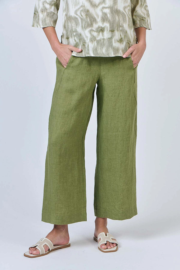 Naturals by O & J Linen Pants in Moss GA398