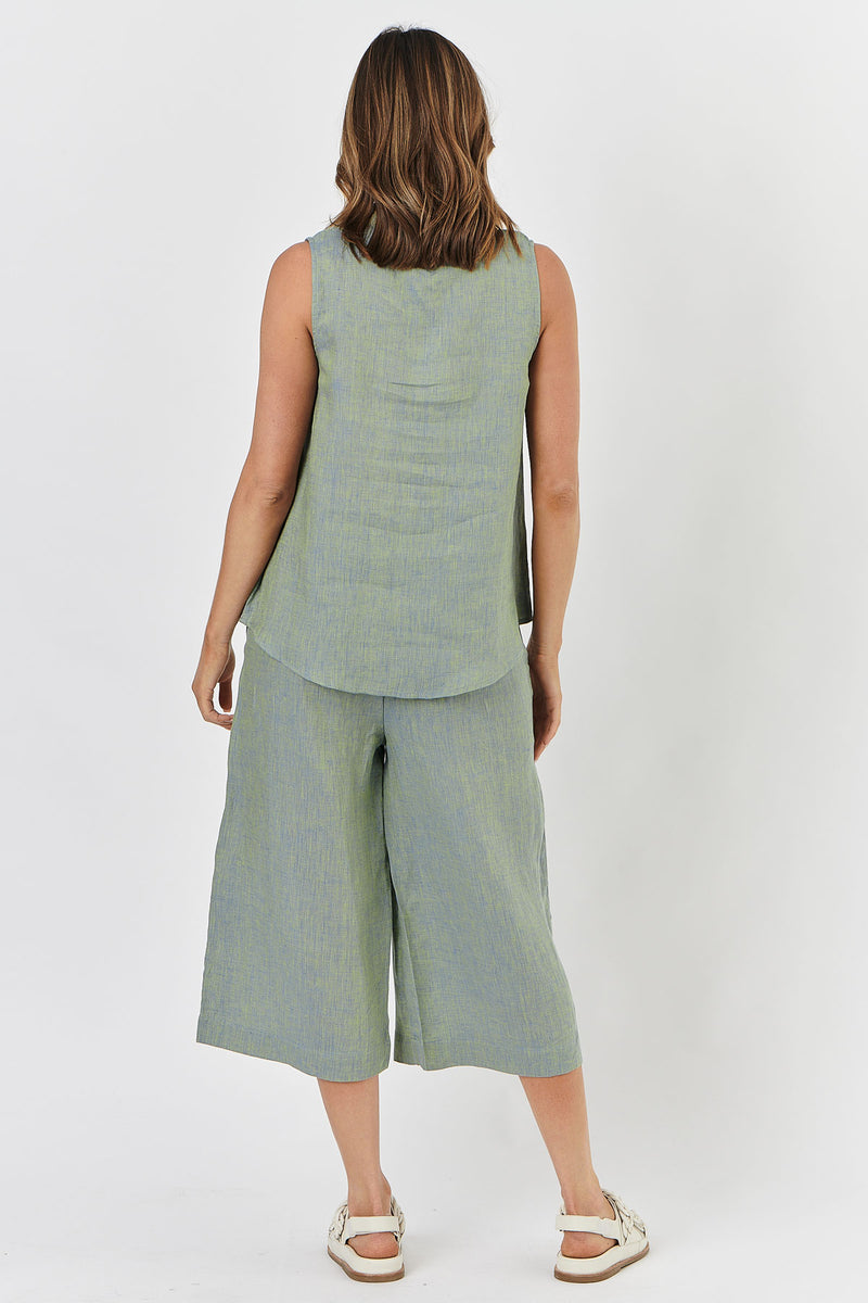 Naturals by O & J S/Less Hi Lo Linen Top in Wakame GA423