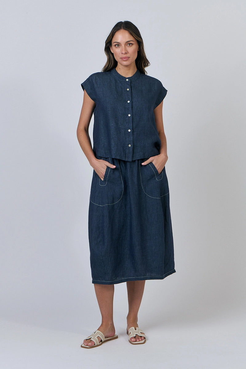 Naturals by O & J Linen Skirt in Poseidon GA639