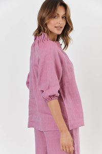 Naturals by O & J LInen Top with Rouched Neckline in Taffy GA432