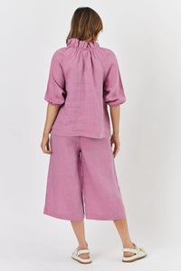 Naturals by O & J LInen Top with Rouched Neckline in Taffy GA432