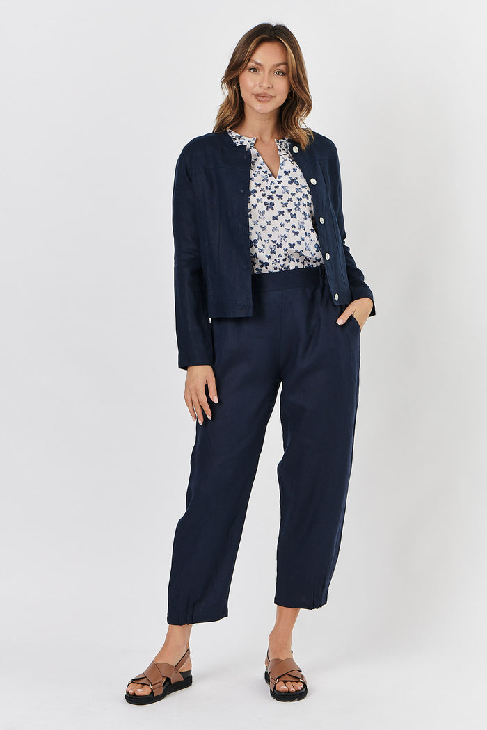 Naturals by O & J Linen Jacket in Navy GA435