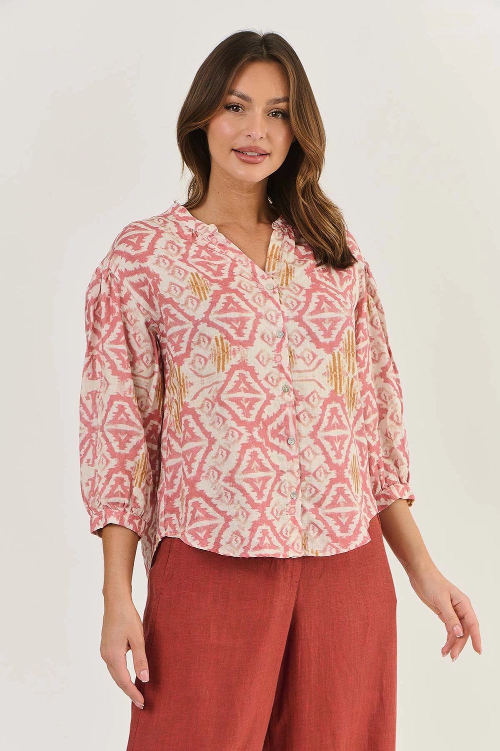 Naturals by O & J Linen Top in Ikat GA436