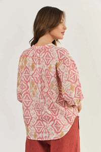 Naturals by O & J Linen Top in Ikat GA436