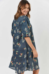 Naturals by O & J Linen Dress With Balloon Sl in Fleur GA449