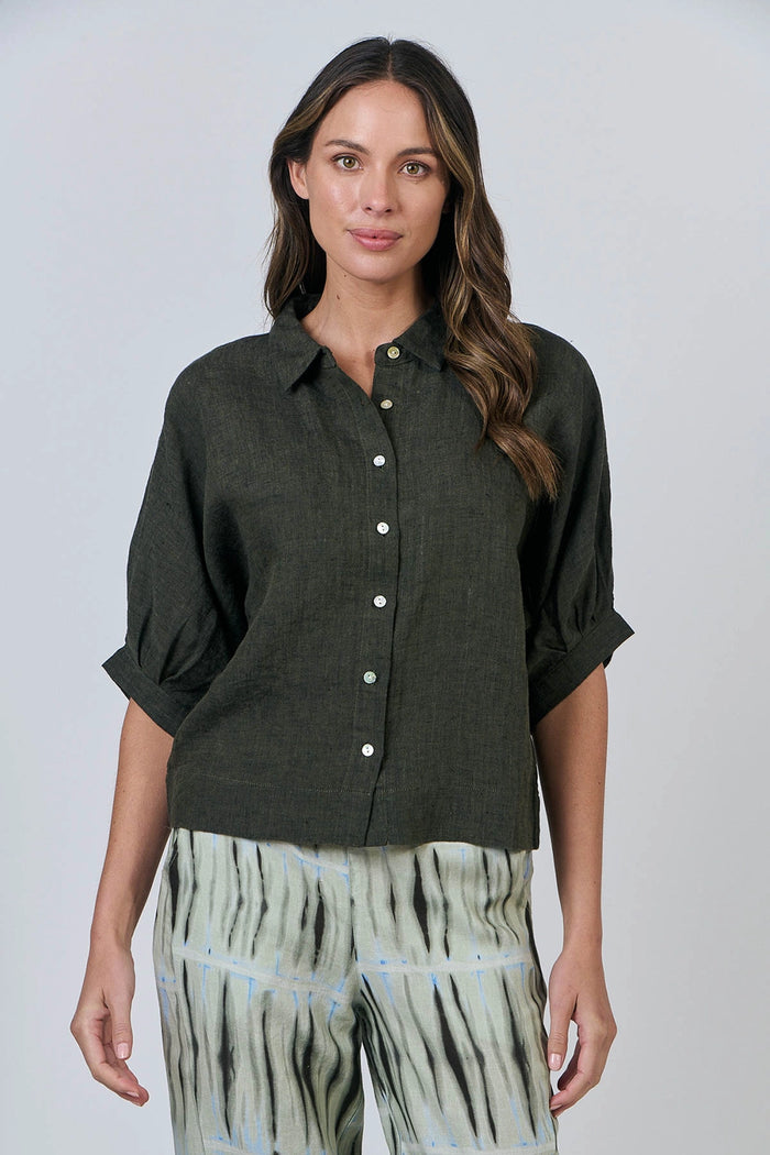 Naturals by O & J Linen Shirt in Licorice GA471