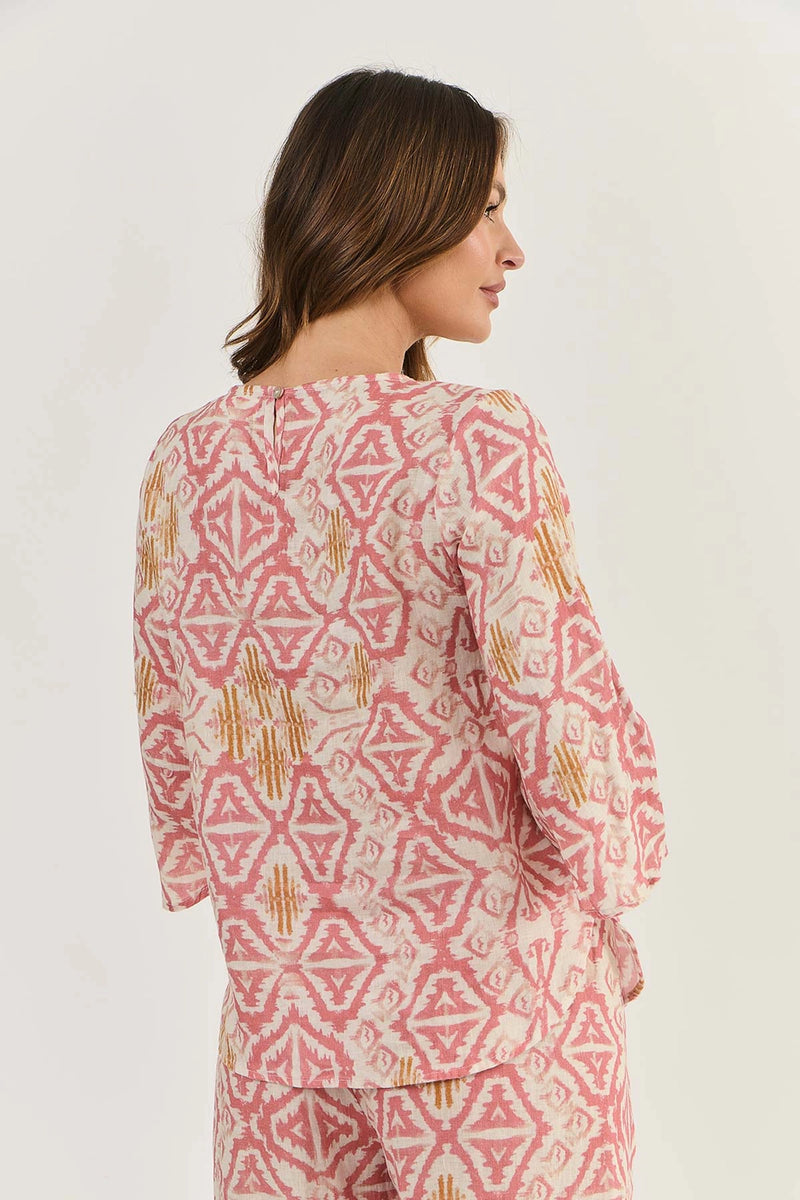 Naturals by O & J Linen Top in Ikat GA503