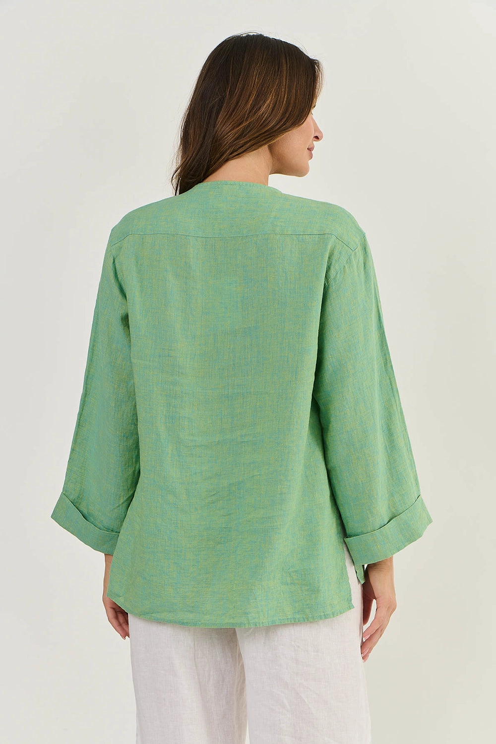 Naturals by O & J Button Through Linen Top in Caterpillar GA510