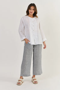 Naturals by O & J Button Through Linen Top in Whisper White GA510