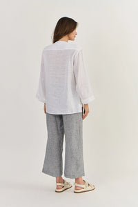Naturals by O & J Button Through Linen Top in Whisper White GA510