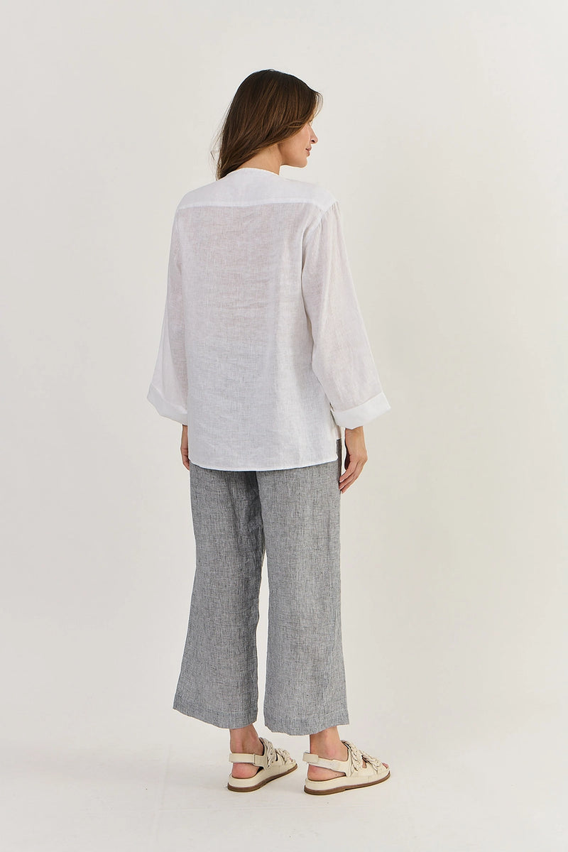 Naturals by O & J Button Through Linen Top in Whisper White GA510