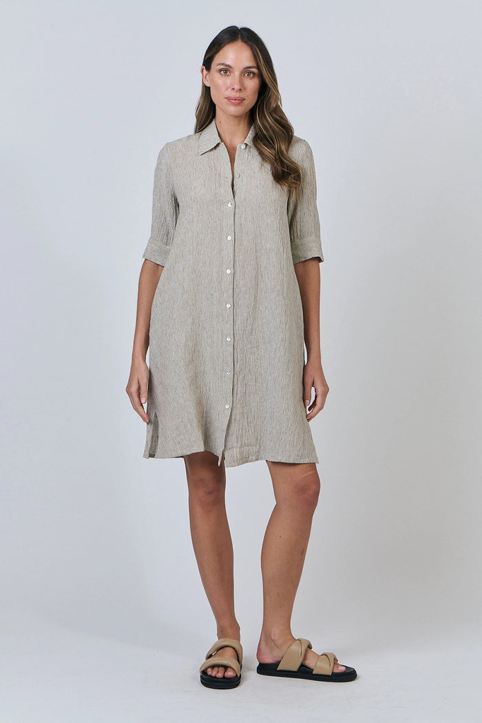 Naturals by O & J Button Up Linen Dress in Blister GA513