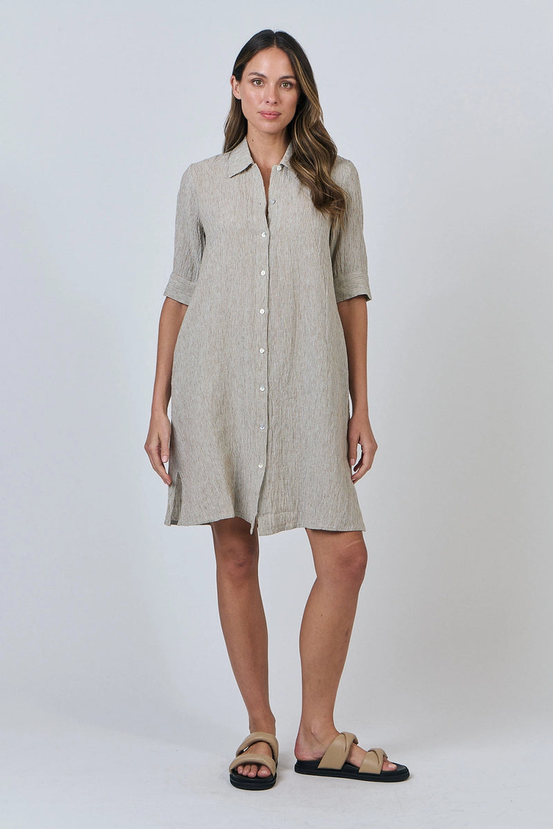 Naturals by O & J Button Up Linen Dress in Blister GA513
