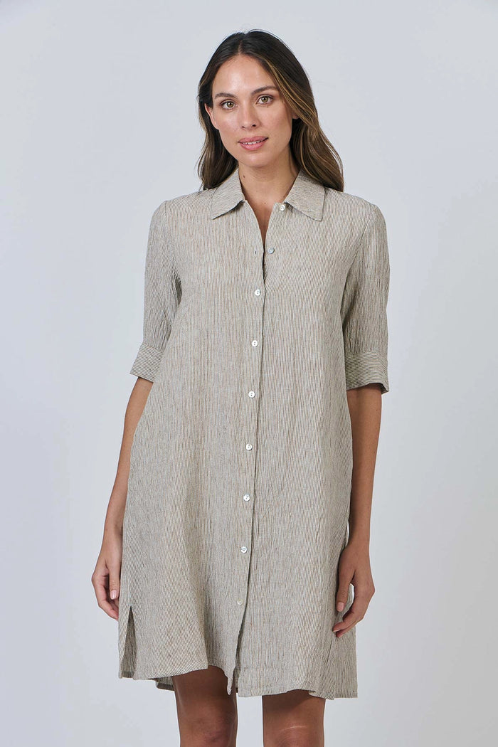 Naturals by O & J Button Up Linen Dress in Blister GA513