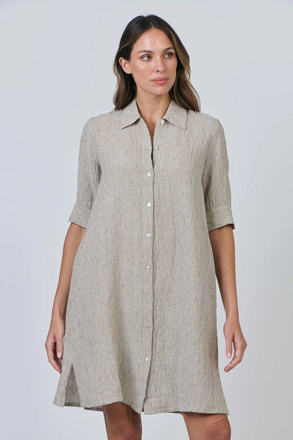 Naturals by O & J Button Up Linen Dress in Blister GA513