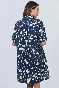 Naturals by O & J Button Up Cotton Dress in Ink Barnacles GA513
