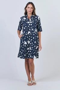 Naturals by O & J Button Up Cotton Dress in Ink Barnacles GA513