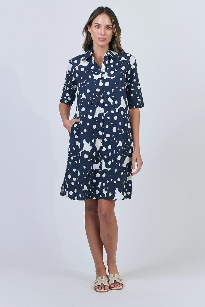 Naturals by O & J Button Up Cotton Dress in Ink Barnacles GA513
