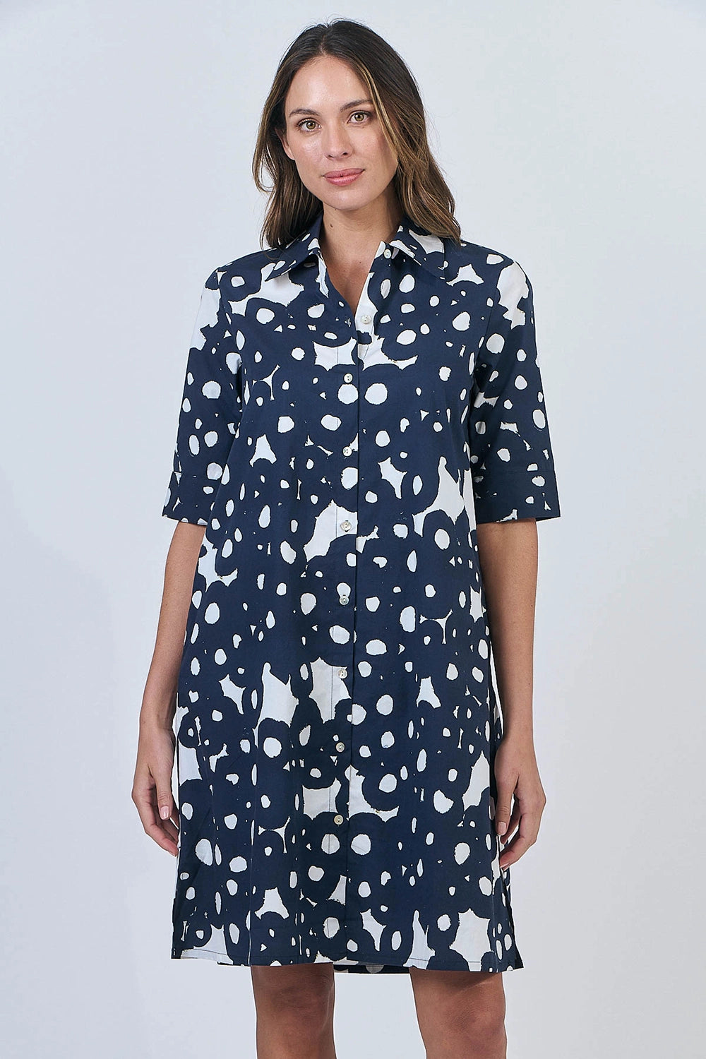 Naturals by O & J Button Up Cotton Dress in Ink Barnacles GA513