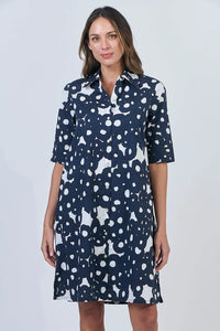Naturals by O & J Button Up Cotton Dress in Ink Barnacles GA513
