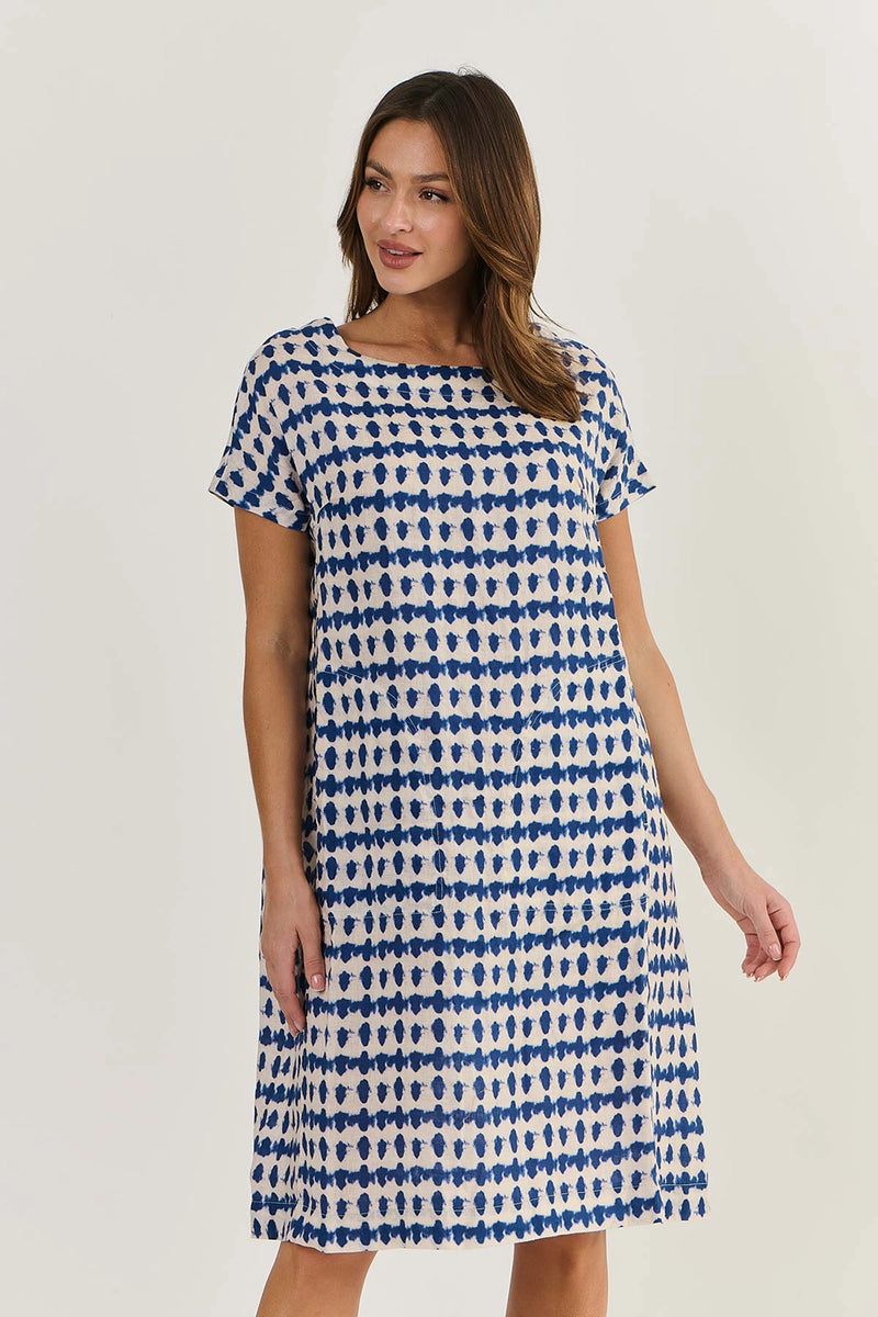 Naturals by O & J Linen Dress in Delta Blot GA520