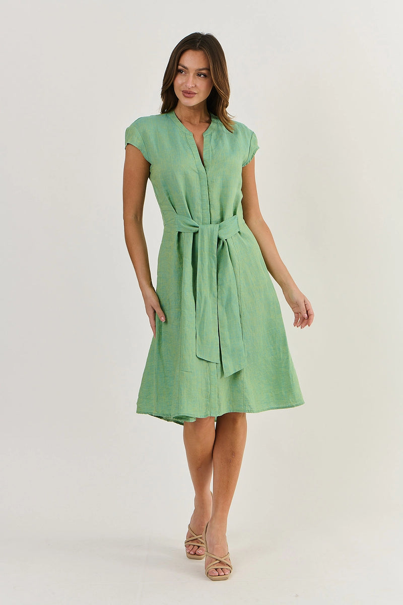 Naturals by O & J Linen Dress with Cap Sleeve in Caterpillar Ga521