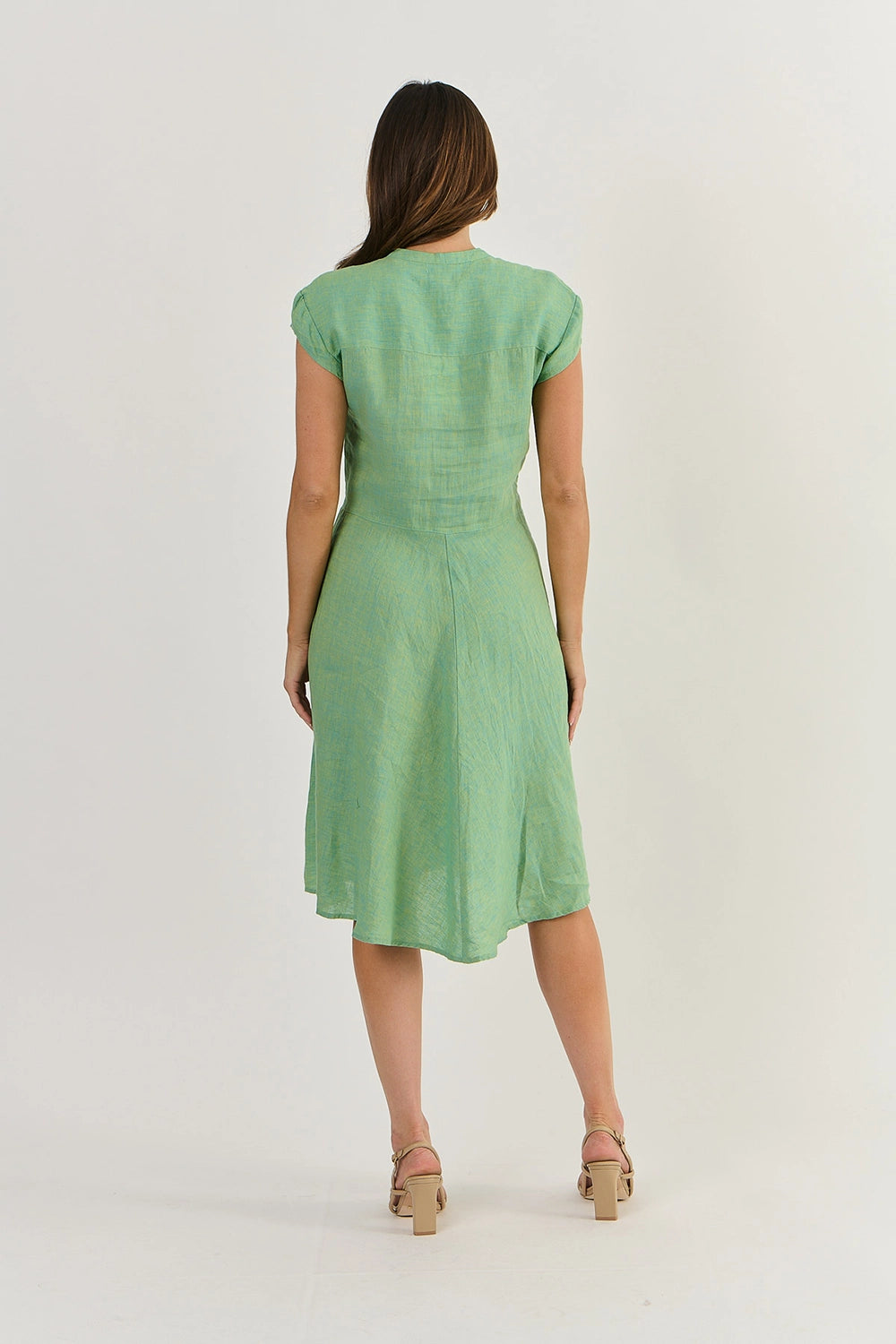 Naturals by O & J Linen Dress with Cap Sleeve in Caterpillar Ga521