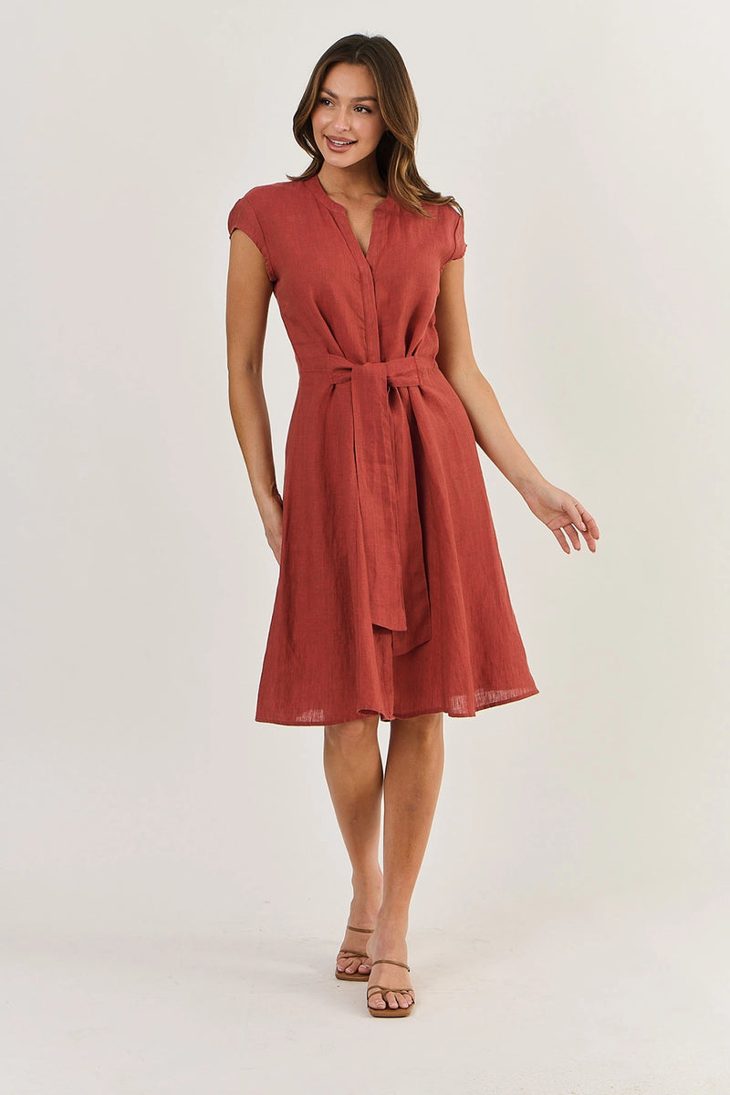 Naturals by O & J Linen Dress with Cap Sleeve in Cedar Ga521