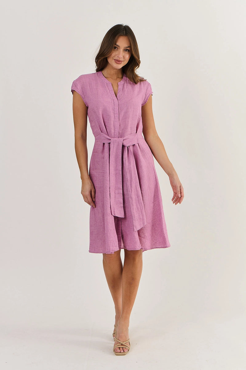 Naturals by O & J Linen Dress with Cap Sleeve in Fig Ga521