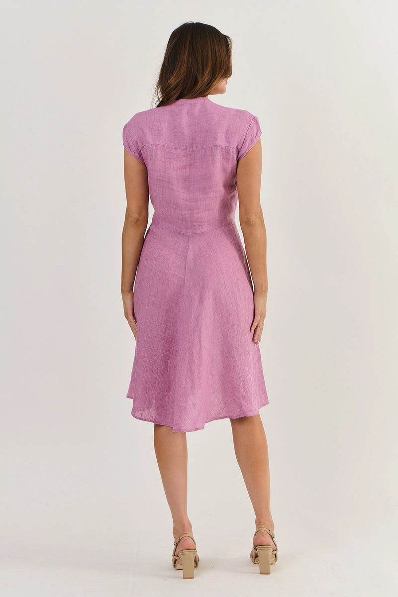 Naturals by O & J Linen Dress with Cap Sleeve in Fig Ga521