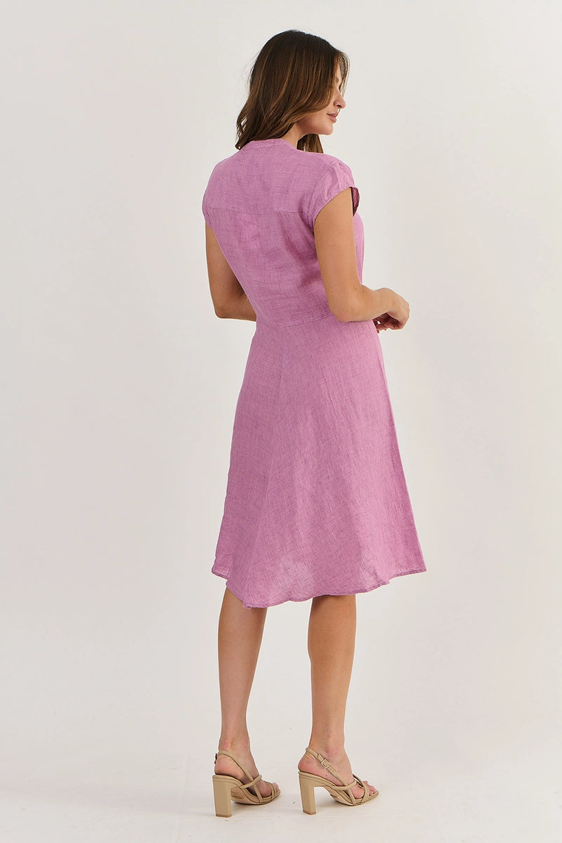 Naturals by O & J Linen Dress with Cap Sleeve in Fig Ga521