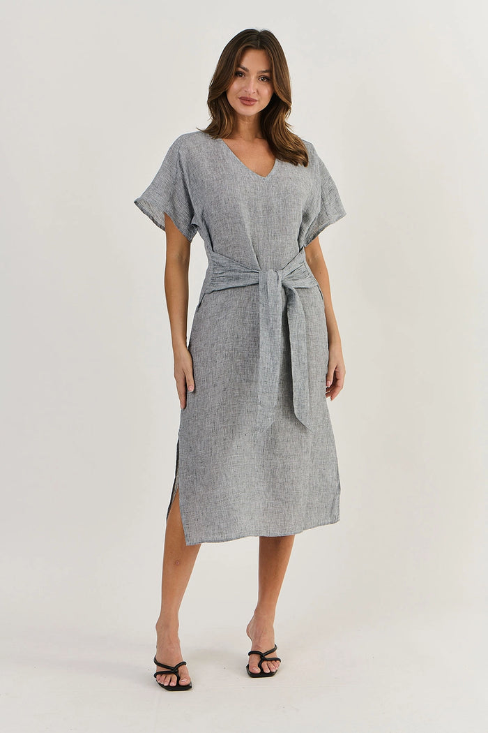 Naturals by O & J Linen Tie Front Dress in Blk Gauze Ga522